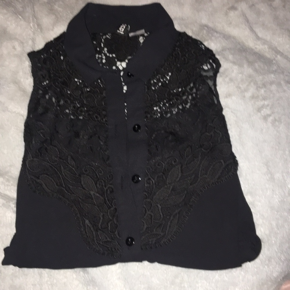 Black with lace button down top